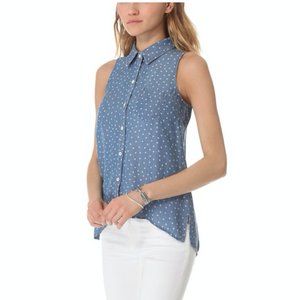 SPLENDID Ditzy Chambray Denim Blue Floral Dots Top Small S